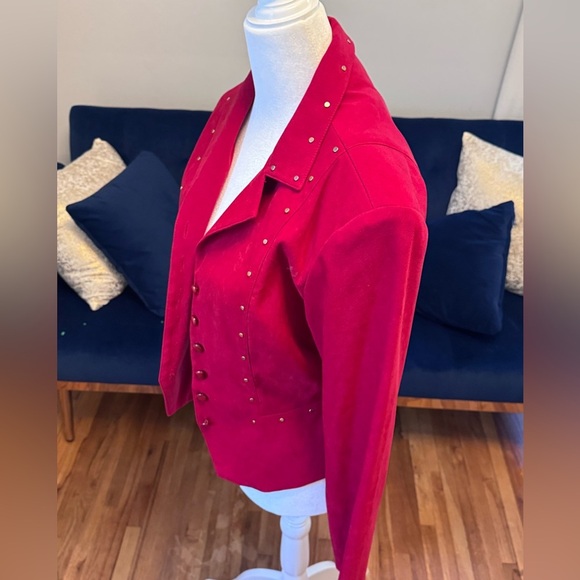 Vintage Red Suede Velvet Womens Suede Leather Jacket Coat - Picture 2 of 9